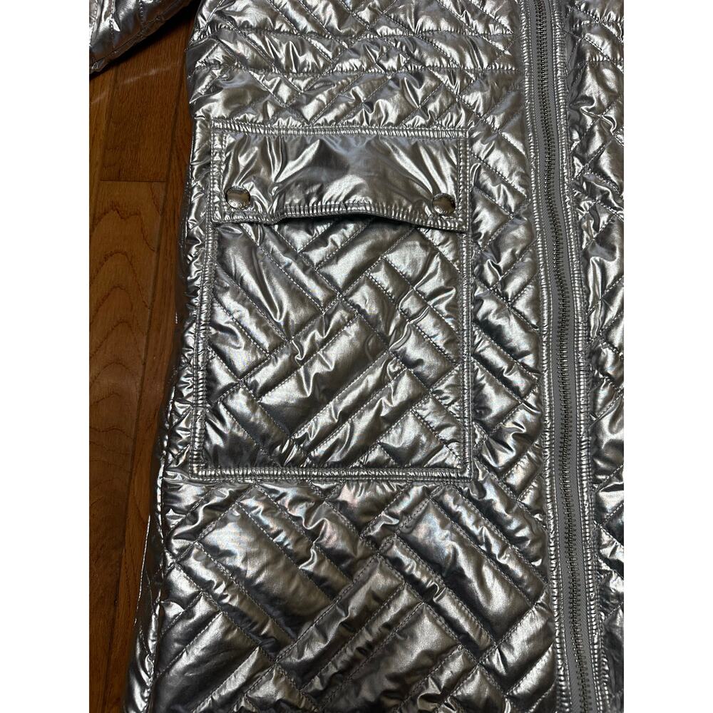 Michael Kors Silver Metallic Quilted Hooded Coat Jacket Small NWT Ciré Puffer - Picture 14 of 15